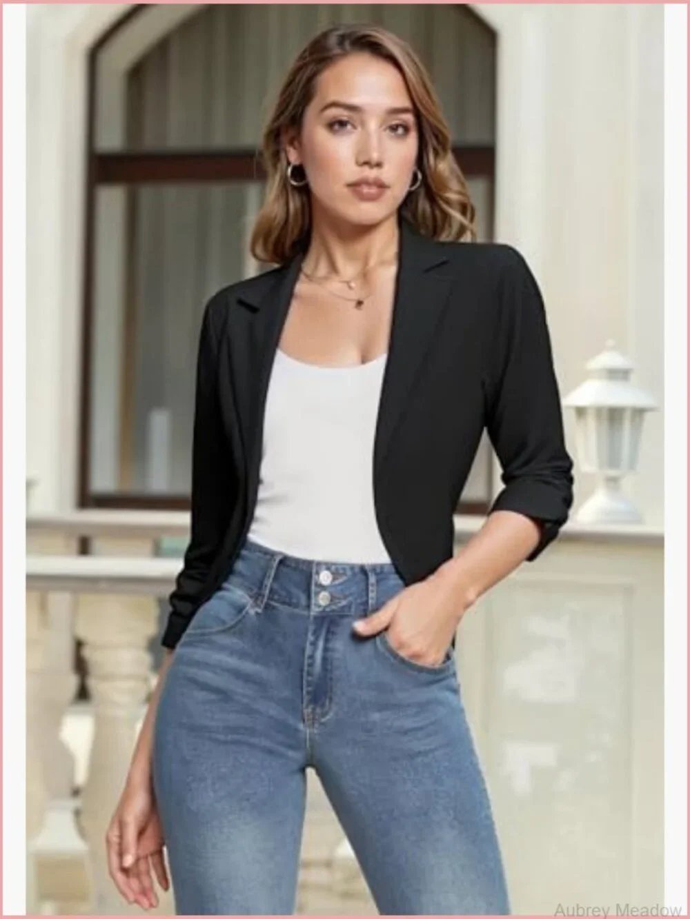 Open Front High Low Notch Lapel Office Blazer